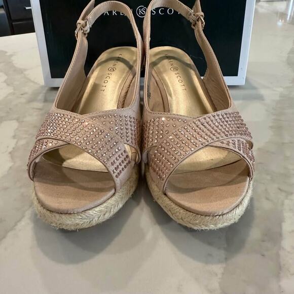 Karen Scott Slingback Espadrille Wedge Sandals  Womens 7.5 Taupe Metallic Studs - Picture 4 of 10